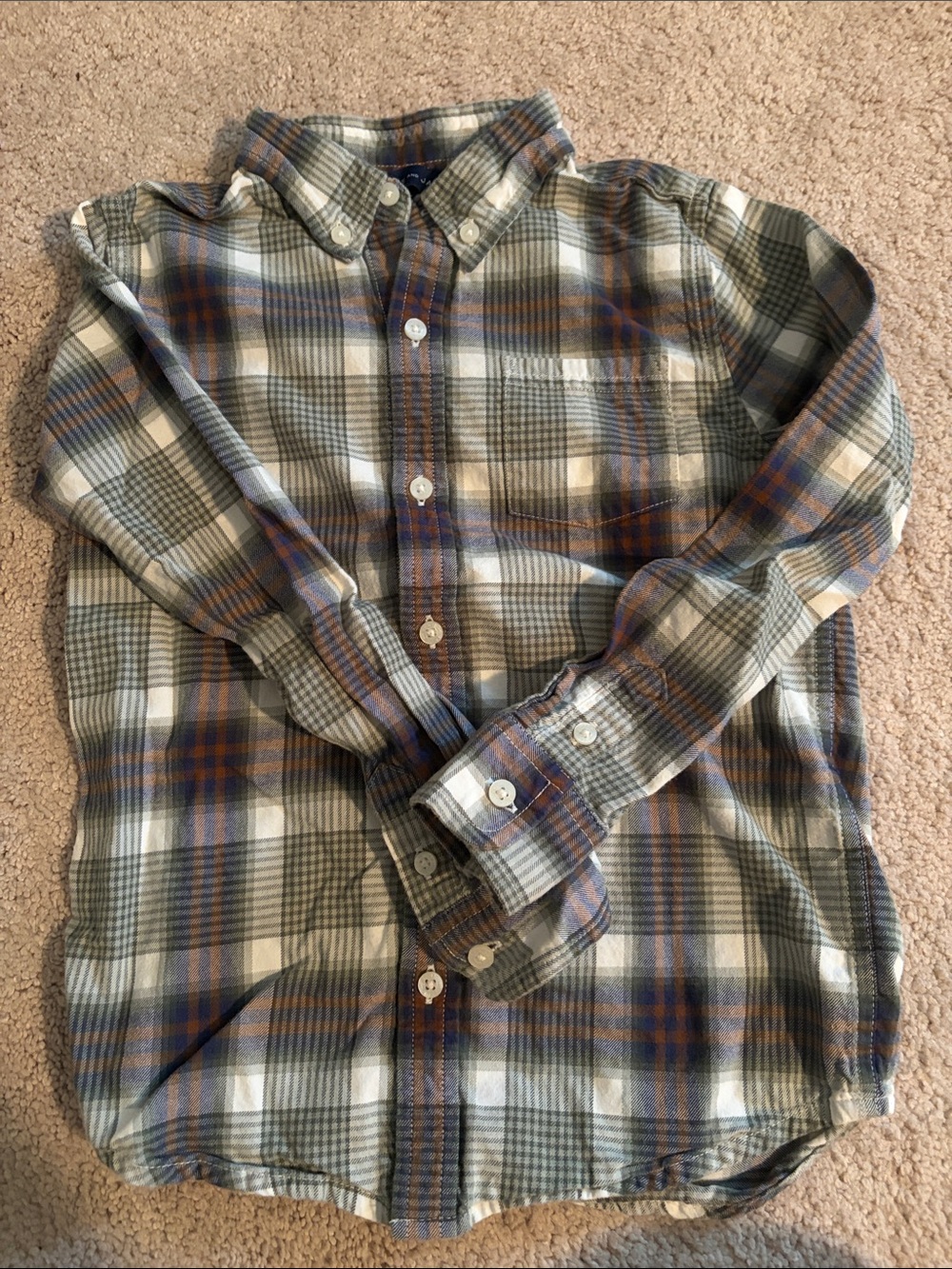 Janie and Jack Plaid Button-Down Shirt in Green, Brown, and Cream
